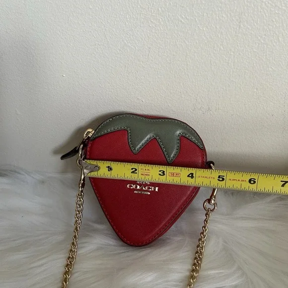 Coach Strawberry Coin Purse Crossbody Bag Red Leather Gold Chain Novelty Mini - Picture 7 of 9
